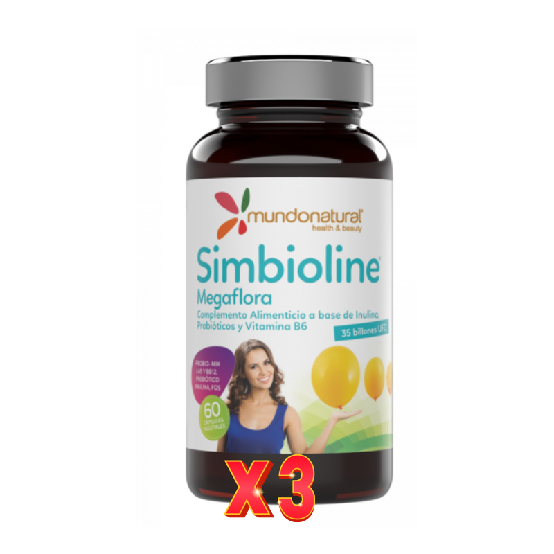Pack de 3 unidades Simbioline Megaflora (Vientre Plano) 60 Capsulas Mundo Natural