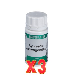 Pack de 3 unidades Ayurveda Ashwagandha 50 Cápsulas. EQUISALUD