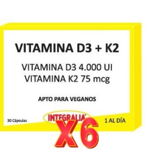 Pack 6 unidades Vitamina D3+K2 30 Capsulas Vegan Integralia