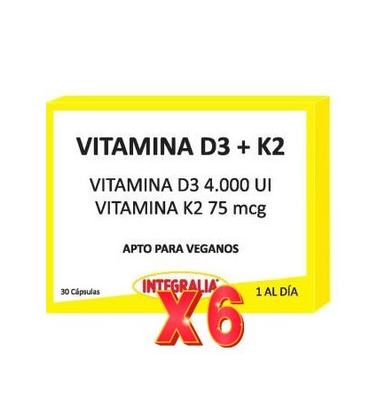 Pack 6 unidades Vitamina D3+K2 30 Capsulas Vegan Integralia