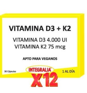 Pack 12 unidades Vitamina D3+K2 30 Capsulas Vegan Integralia