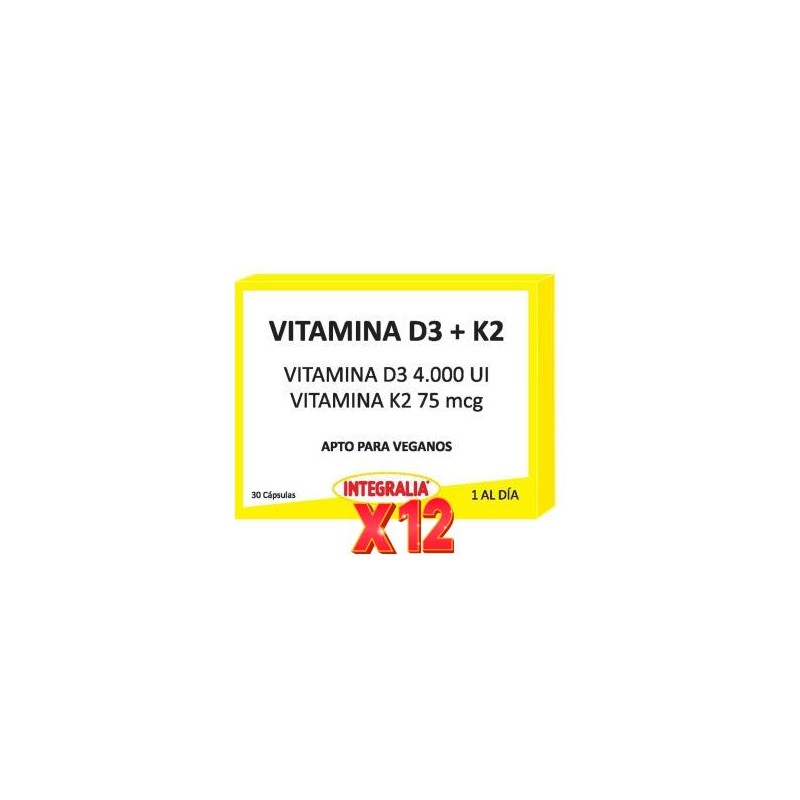 Pack 12 unidades Vitamina D3+K2 30 Capsulas Vegan Integralia