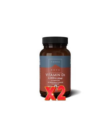 Pack de 2 unidades Vitamina D3 2.000 Ui (50 ?g) Comprimidoslex 50 Capsulas vegetales De Terranova