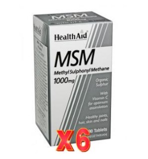 Pack de 6 unidades Msm (Metilsulfonilmetano) 1.000 Mg 90 Comprimidos De Health Aid