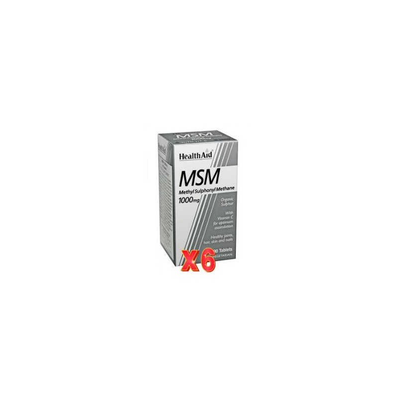 Pack de 6 unidades Msm (Metilsulfonilmetano) 1.000 Mg 90 Comprimidos De Health Aid