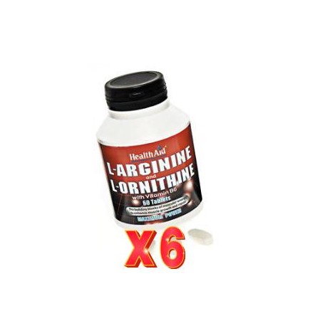 Pack de 6 unidades L-Arginina/L-Ornitina 600 Mg/300 Mg 60 Comprimidos De Health Aid