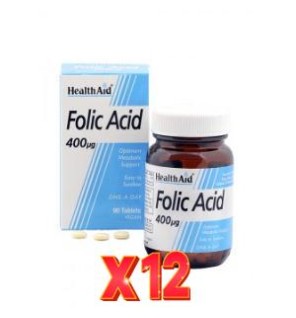 Pack 12 uds Ácido Fólico 400 ?g 90 Comprimidos De Health Aid