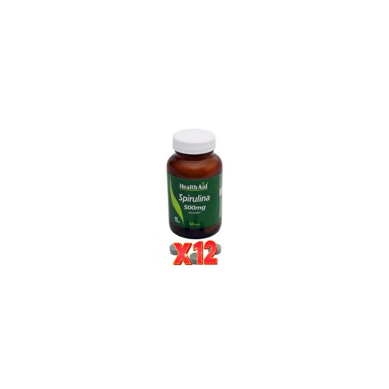 Pack 12 uds Espirulina (Spirulina Platensis) 500 Mg 60 Comprimidos De Health Aid