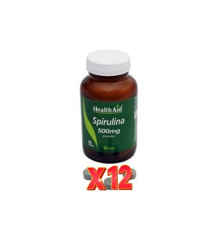 Pack 12 uds Espirulina (Spirulina Platensis) 500 Mg 60 Comprimidos De Health Aid