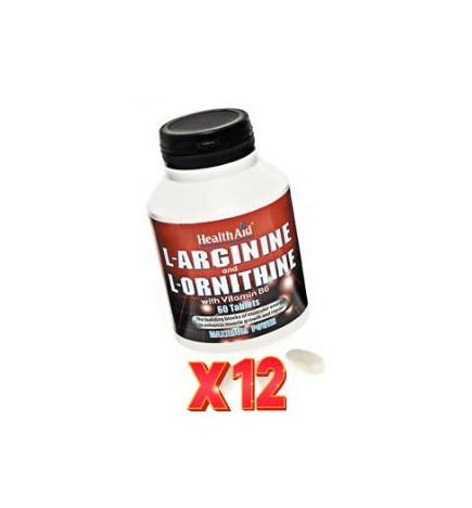 Pack 12 uds L-Arginina/L-Ornitina 600 Mg/300 Mg 60 Comprimidos De Health Aid