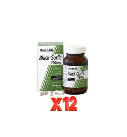 Pack 12 uds Ajo Negro 750 Mg 30 Capsulas vegetales De Health Aid