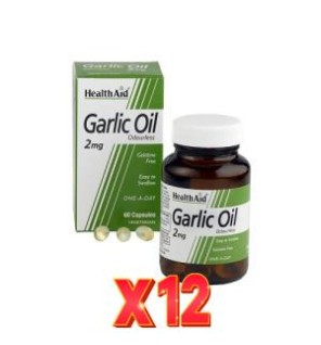 Pack 12 uds Aceite De Ajo (Allium Sativum) 2 Mg 60 Capsulas vegetales De Health Aid