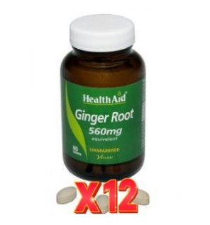 Pack 12 uds Jengibre (Zingiber Officinalis) 560 Mg 60 Comprimidos De Health Aid