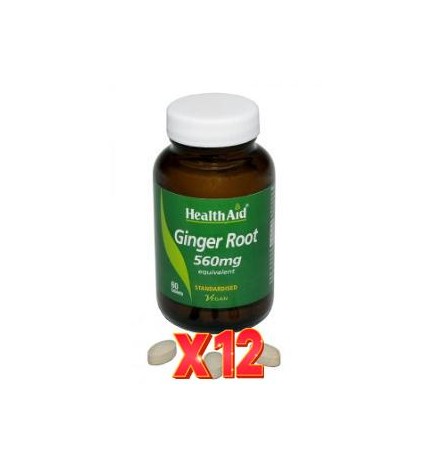 Pack 12 uds Jengibre (Zingiber Officinalis) 560 Mg 60 Comprimidos De Health Aid