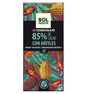 Tableta Chocolate Dark 85% Con Dátiles Bio 70 G Sol Natural