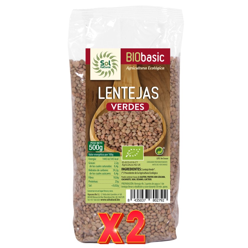 Pack de 2 unidades Lentejas Verdes Bio 500 G Sol Natural
