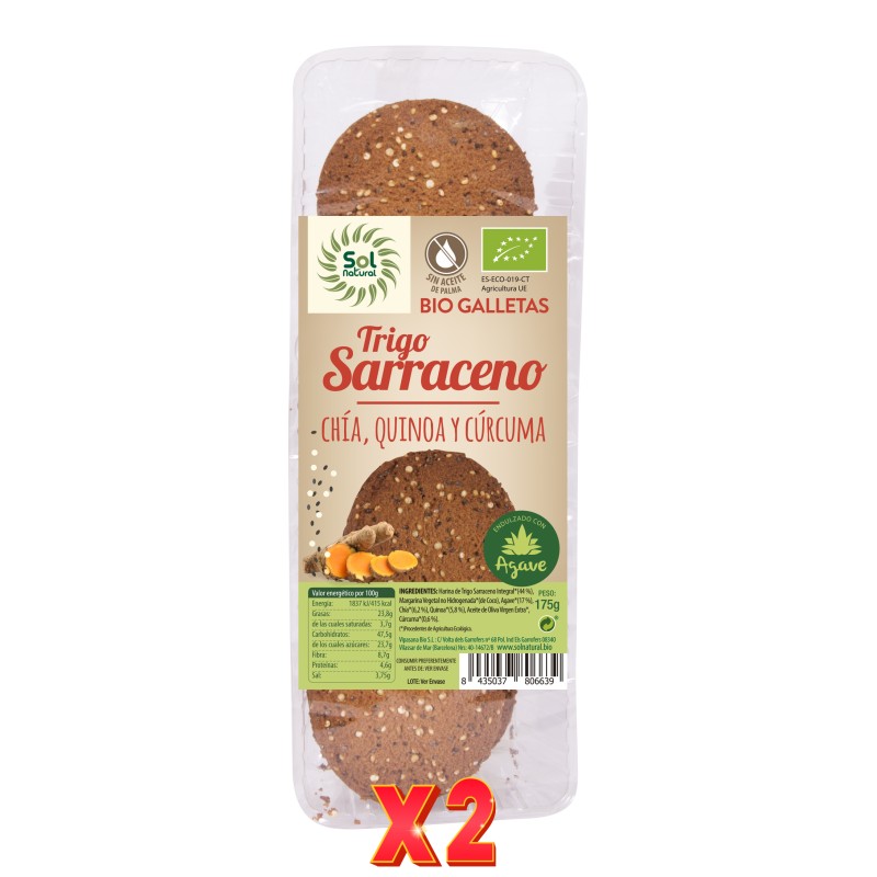 Pack de 2 unidades Galletas T.Sarraceno Chía-Quinoa-Cúrcuma 175 G Sol Natural Pack de 2 unidades Galletas T.Sarraceno Chía-Quinoa-Cúrcuma 175 G Sol Natural