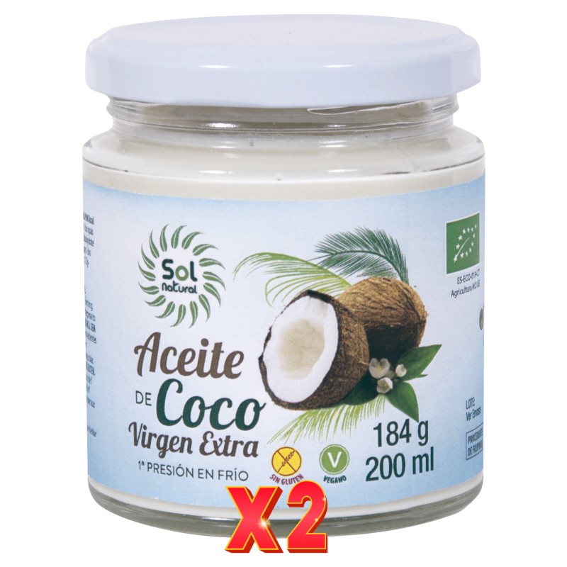 Pack de 2 unidades Aceite De Coco Virgen Extra Pequeño Bio 200 Ml Sol Natural Pack de 2 unidades Aceite De Coco Virgen Extra Pequeño Bio 200 Ml Sol Natural