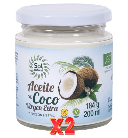 Pack de 2 unidades Aceite De Coco Virgen Extra Pequeño Bio 200 Ml Sol Natural
