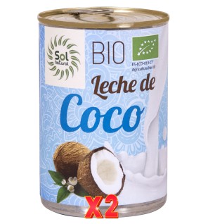 Pack de 2 unidades Leche De Coco Para Cocinar Lata Bio 400 Ml Sol Natural