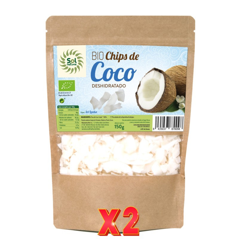 Pack de 2 unidades Chips De Coco Bio Sri Lanka Bolsa 150 G Sol Natural