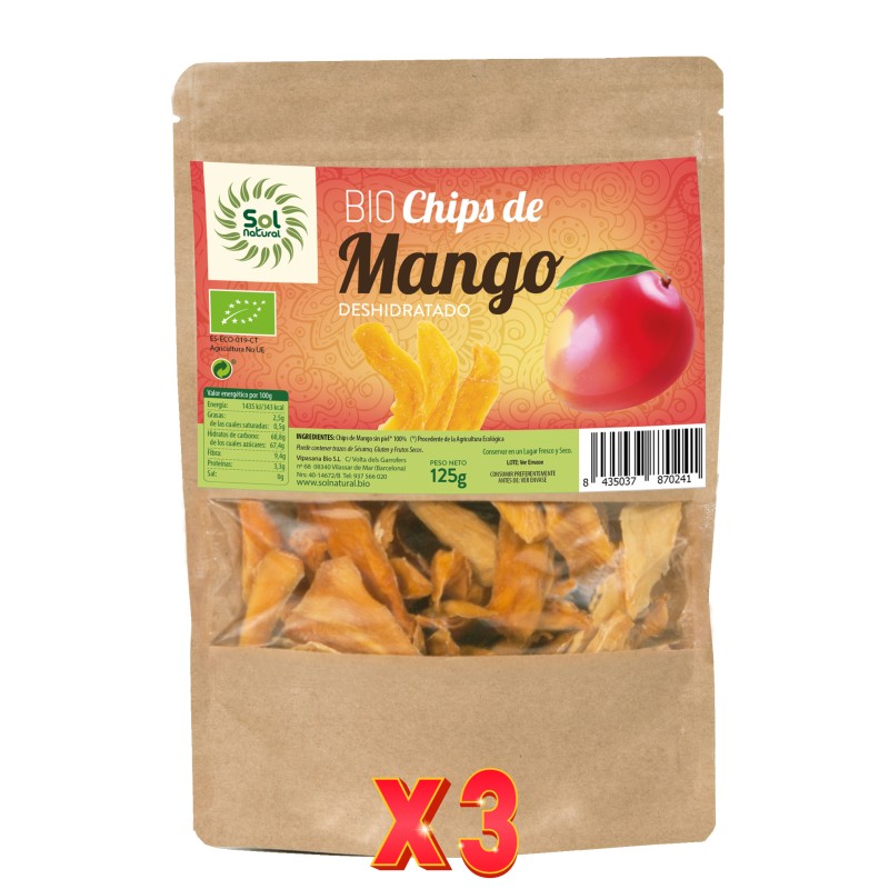 Pack 3 unidades Chips De Mango Bio 125 G Sol Natural