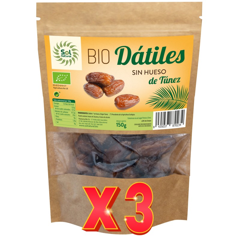Pack 3 unidades Dátiles Sin Hueso Bio 150 G Sol Natural