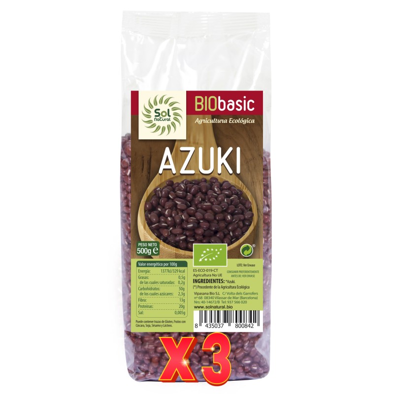 Pack 3 unidades Azuki Bio 500 G Sol Natural