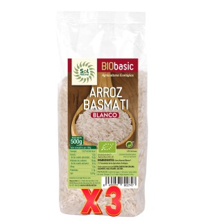 Pack 3 unidades Arroz Basmati Blanco Bio 500 G Sol Natural