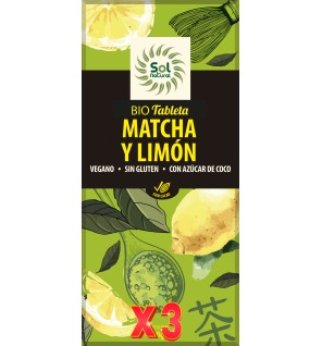 Pack 3 unidades Tableta Chocolate Té Matcha Y Limón Bio 70 G Sol Natural