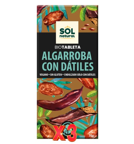 Pack 3 unidades Tableta Algarroba Con Dátiles Bio 70 G Sol Natural