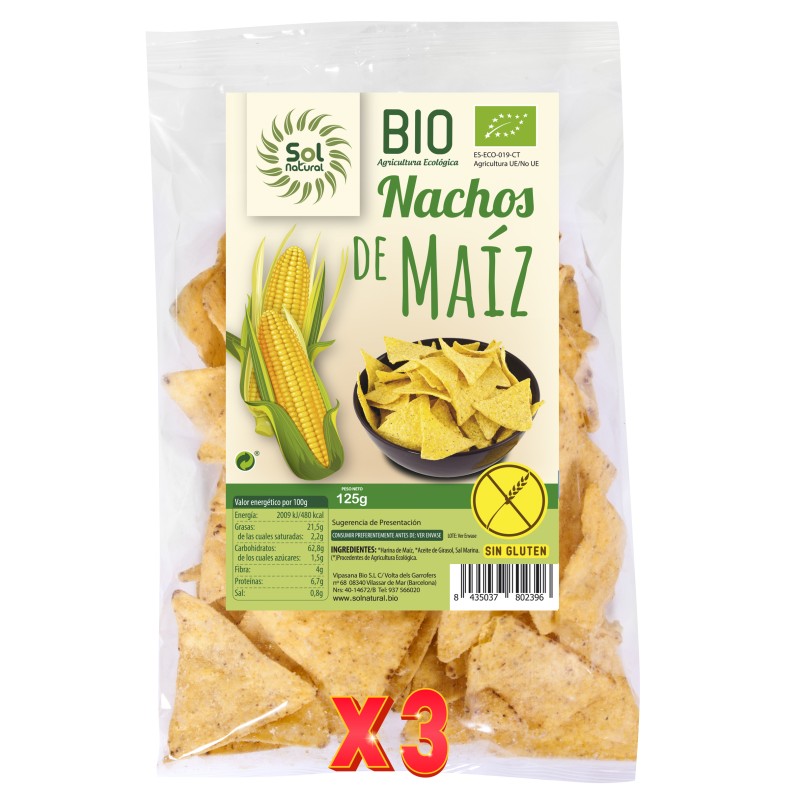 Pack 3 unidades Nachos De Maíz Natural Sin Gluten Bio 125 G Sol Natural Pack 3 unidades Nachos De Maíz Natural Sin Gluten Bio 125 G Sol Natural