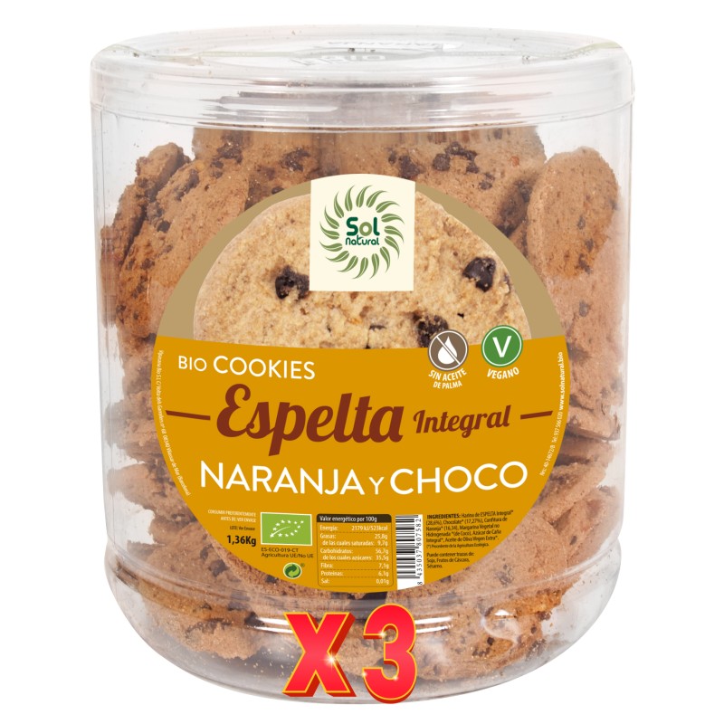 Pack 3 unidades Cookies Espelta Con Naranja Y Choco Bio 1360 G Sol Natural