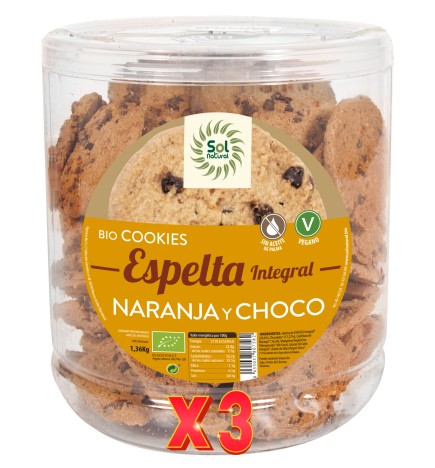 Pack 3 unidades Cookies Espelta Con Naranja Y Choco Bio 1360 G Sol Natural