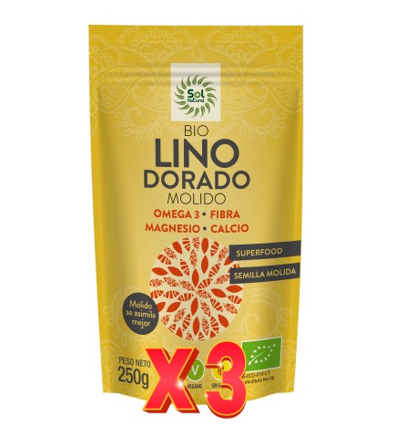 Pack 3 unidades Semillas De Lino Doradas Trituradas Bio 250 G Sol Natural