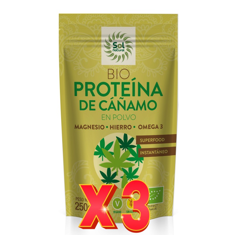 Pack 3 unidades Proteína De Cáñamo Bio 250 G Sol Natural