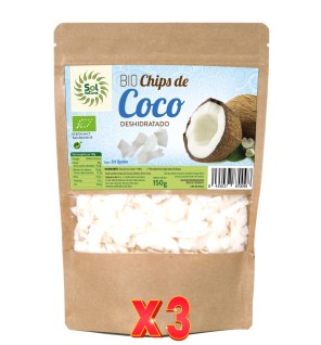 Pack 3 unidades Chips De Coco Bio Sri Lanka Bolsa 150 G Sol Natural