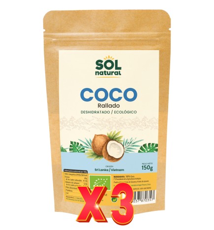 Pack 3 unidades Coco Rallado Bio 150 G Sol Natural