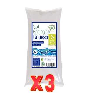 Pack 3 unidades Sal Gruesa Del Mediterráneo Bio 1 Kg Sol Natural