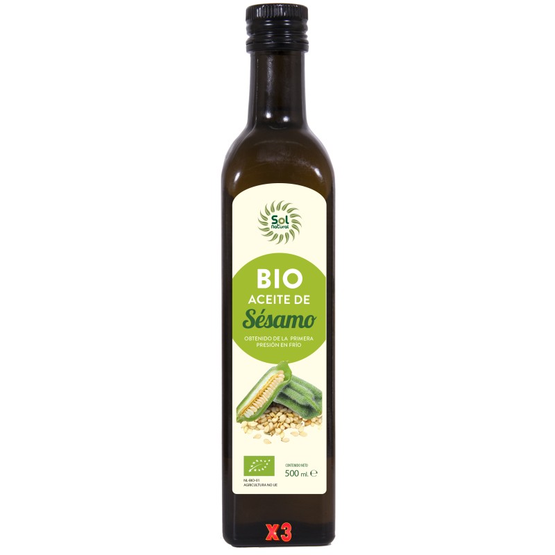 Pack 3 unidades Aceite De Sésamo Bio 500 Ml Sol Natural Pack 3 unidades Aceite De Sésamo Bio 500 Ml Sol Natural