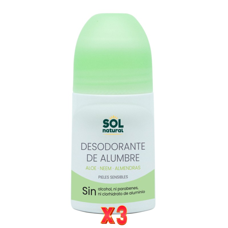 Pack 3 unidades Desodorante Líquido De Alumbre Aloe Y Neem 75 Ml Sol Natural