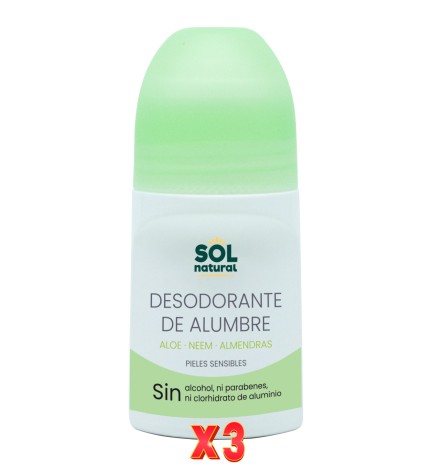 Pack 3 unidades Desodorante Líquido De Alumbre Aloe Y Neem 75 Ml Sol Natural