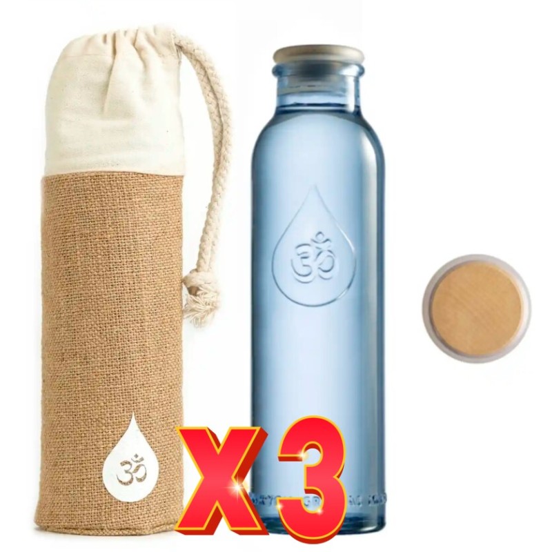 Pack 3 unidades Mini Botella Om Water + Funda + Tapón De Corcho 500 Ml Om Water Pack 3 unidades Mini Botella Om Water + Funda + Tapón De Corcho 500 Ml Om Water