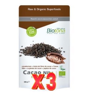 Pack de 3 unidades Cacao Nibs/Trocitos De Ccao Superfood Bio 200 Gramos Biotona