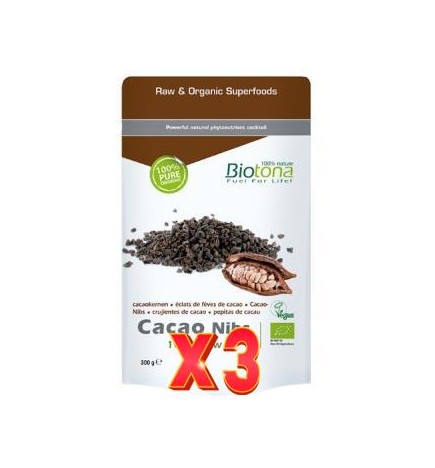 Pack de 3 unidades Cacao Nibs/Trocitos De Ccao Superfood Bio 200 Gramos Biotona