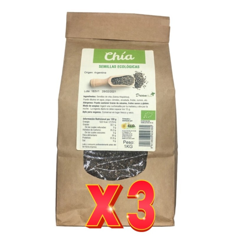 Pack de 3 unidades Semillas de chia bio 1 Kg Dream Foods