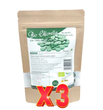 Pack de 3 unidades Chlorella bio 300 tabletas Dream Foods