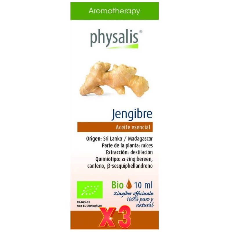 Pack de 3 unidades Aceite esencial de jengibre bio 10ml Physalis Pack de 3 unidades Aceite esencial de jengibre bio 10ml Physalis
