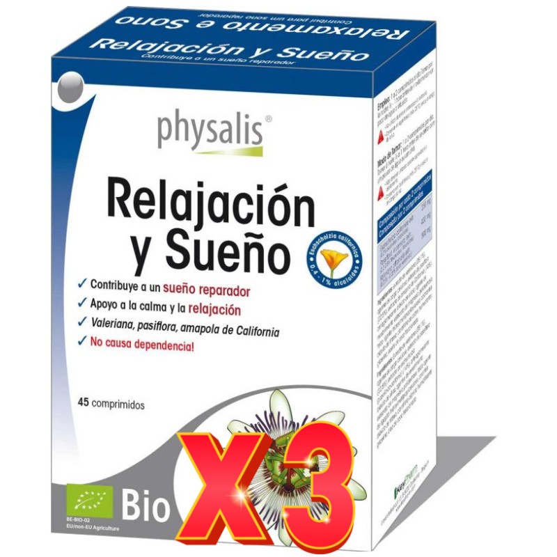 Pack de 3 unidades Relajacion y sueño bio 45 comprimidos Bio Physalis