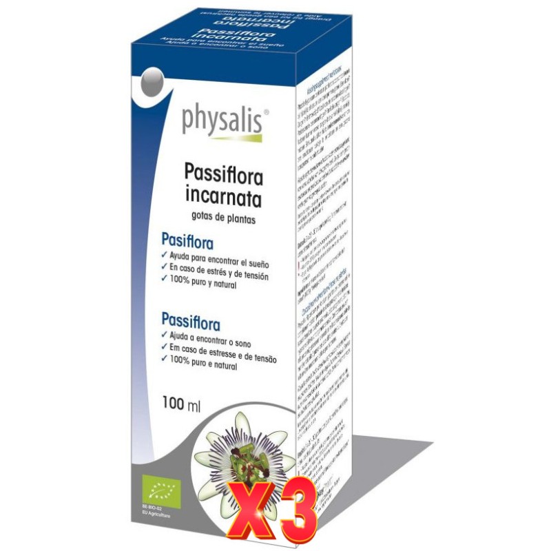 Pack de 3 unidades Pasiflora incarnata extracto hidroalcoholico bio 100ml Physalis Pack de 3 unidades Pasiflora incarnata extracto hidroalcoholico bio 100ml Physalis
